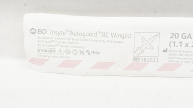 BD 382633 Insyte Autoguard BC Winged Shielded IV Cath. 20GA x 1.00inch 63mL/min